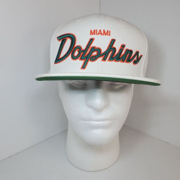 Rare Vtg Mitchell Ness White Miami Dolphin Embroider Spellout Logo Flat Bill 90s - Picture 2 of 13